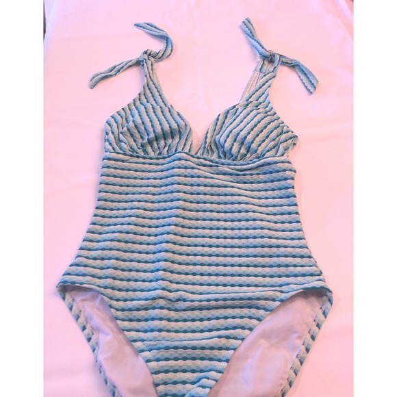 Time / Tru Striped One Piece Swimsuit Tie Strap Bathing Suit Sz M/ #5183 - Picture 2 of 6